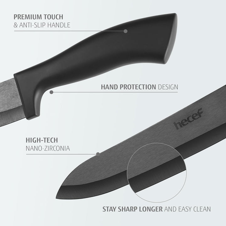hecef Keramikmesser set 3-teilig, Scharf Küchenmesser Set Nie Eingerostet, Keramikmesser Klein mit S
