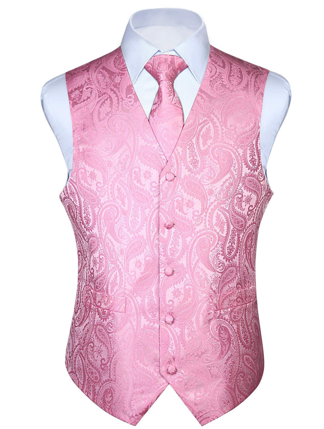 HISDERN Herren Weste Paisley Floral Jacquard Krawatte Einstecktuch Taschentuch Weste Anzug Set XL He