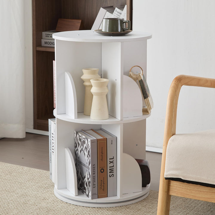 Mingone Bücherregal Kinder 360° Drehbar, 2-Ebenen Drehregal aus MDF, Standregal & Schreibtischregal