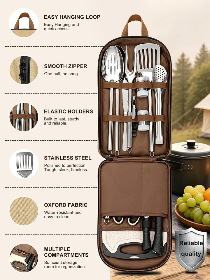Camping-Kochgeschirr, 15pcs Camping Zubehör Kochen Camp Essentials Edelstahl Outdoor Kochgeschirr mi