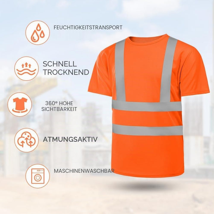 AUYAO Profi Warnschutz T-Shirt Warnkleidung Leicht Kurzarmshirt Kurzarm Hohe Sichtbarkeit Arbeitsshi
