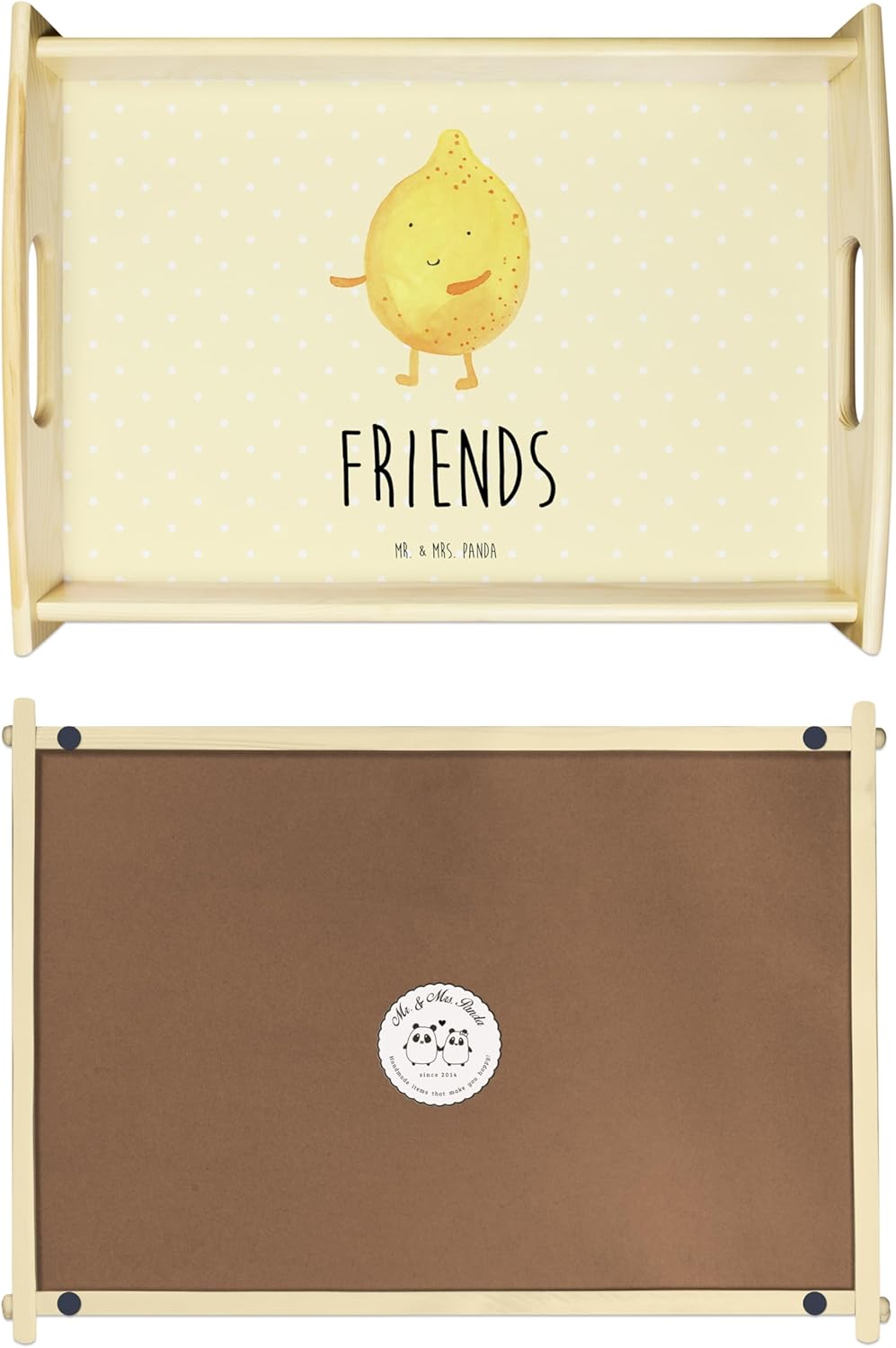 Mr. & Mrs. Panda Tablett Beste Freunde Zitrone - Geschenk, serviertablett aus Holz, kaffeetablett, F