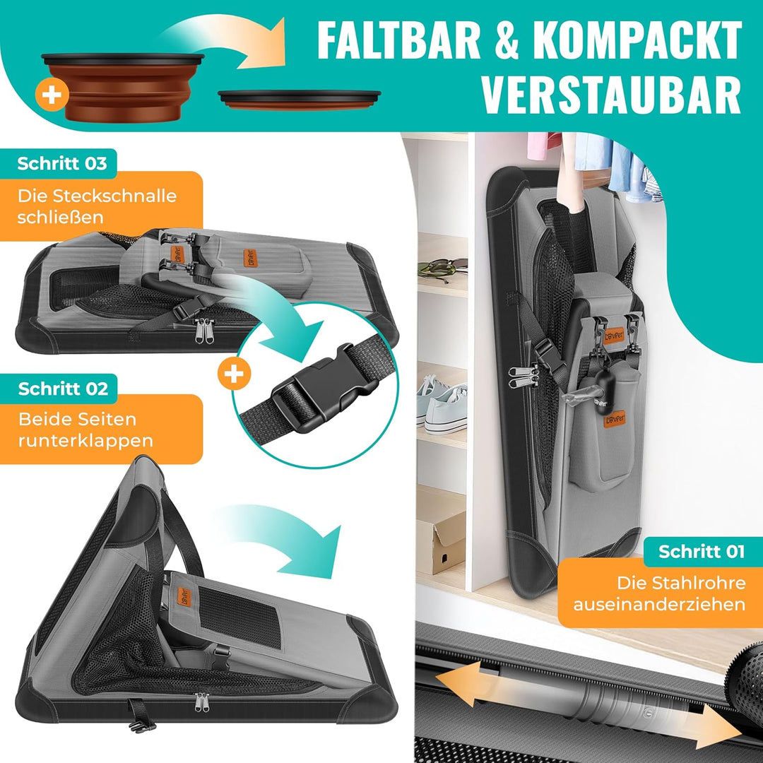 LOVPET® Transportbox Hund Katze Transporttasche XXL 92x64x64cm | Hunde-Tragetasche Faltbare Katzenta
