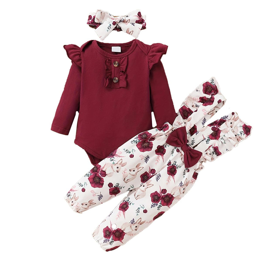 Neugeborenes Baby Mädchen Kleidung Langarm Rüschen Strampler Kaninchen Blumendruck Hose süsse Stirnb