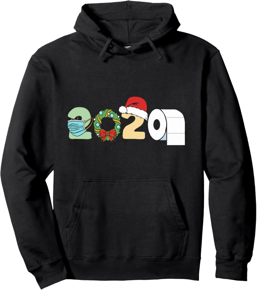 Funny Merry Christmas 2020! - Mask, Toilet Paper & Santa Hat Pullover Hoodie