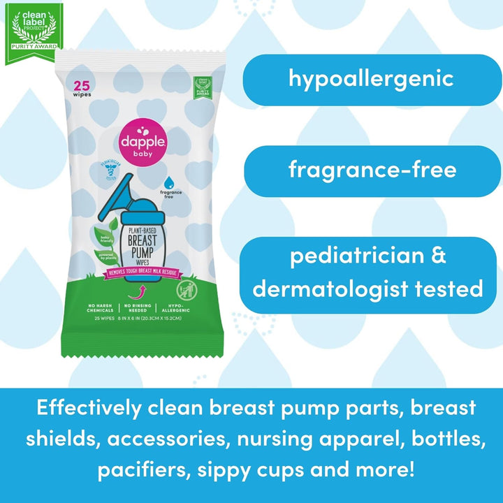 Dapple Baby Milchpumpentücher 25 Stück, parfümfrei, pflanzlich und hypoallergen, entfernt Milchrücks
