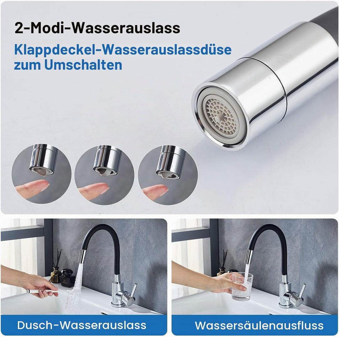Wasserhahn Bad Mit 2 Wasserstrahlarten,Waschtischarmatur Aus Sicherer Silikonschlauch,360° drehbare,