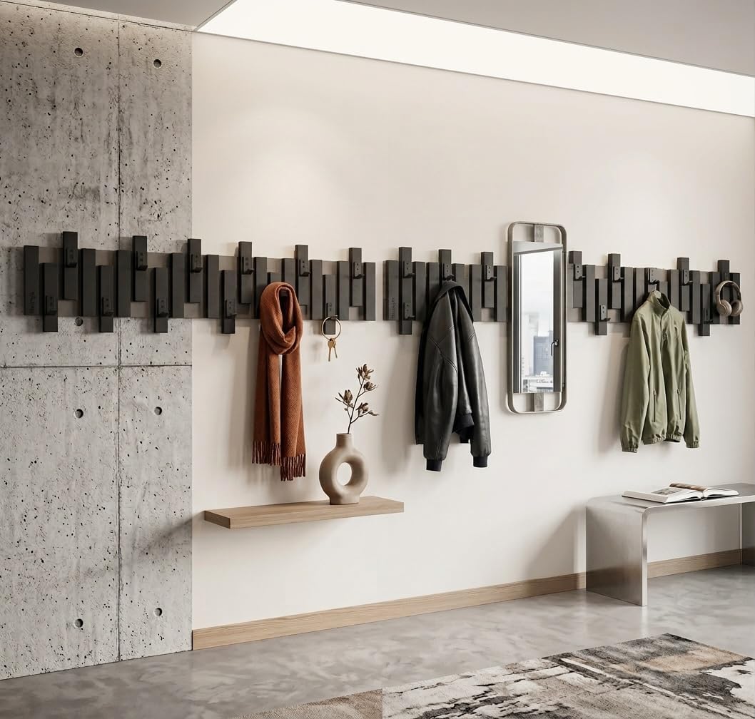 FLEXISTYLE Kleiderhaken Wand Wandgarderobe design Lamellen Flurgarderobe Garderobe Flur Holz MDF des