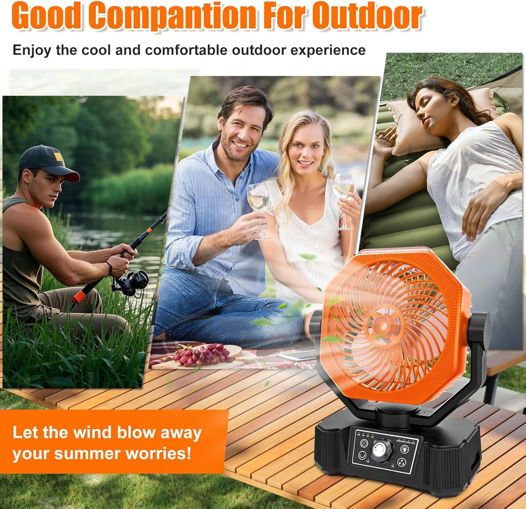 Camping Ventilator mit Wasserkühlung, Solarpanel, licht, 12000mAh Solarventilator Outdoor, Wiederauf