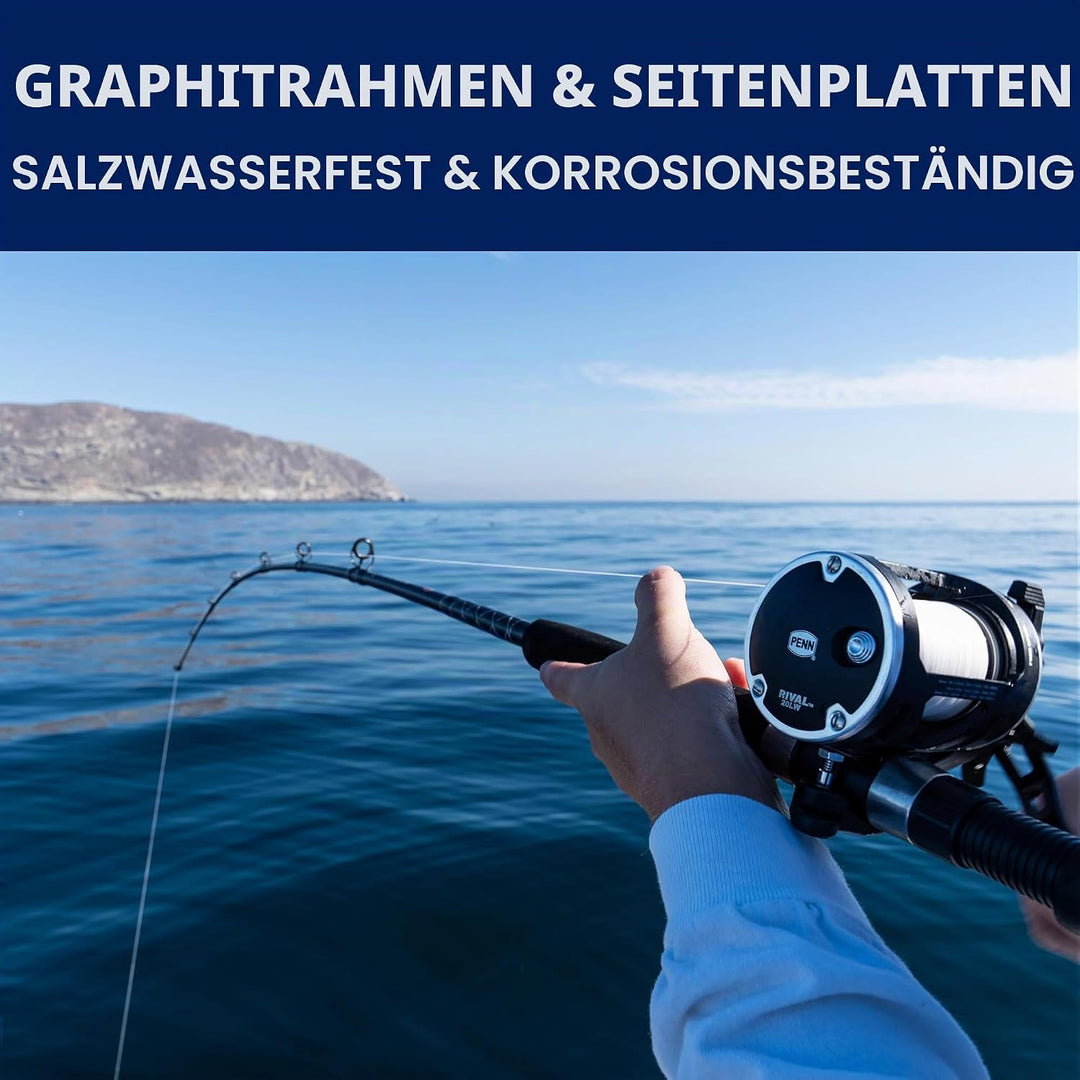 PENN Rival Level Wind Multirolle für Boote und Kajaks – Hochleistungs-Salzwasserrolle für Dorsch, Ba