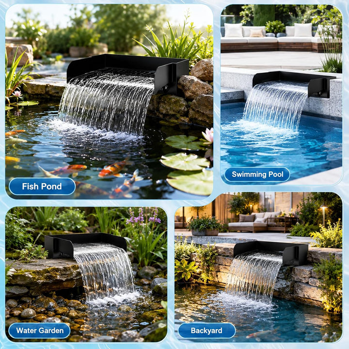 30 cm Wasserfall teich Set, mit 45w 2000L/H Wasserfallpumpe &amp; Filterkäfig, Edelstahl-Wasserfall mit