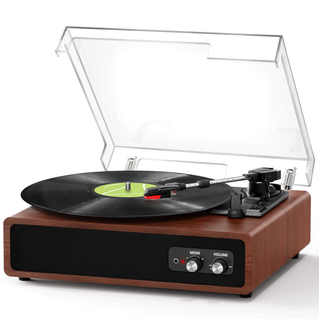 Plattenspieler, FYDEE Vinyl Plattenspieler mit Eingebauten Stereo-Lautsprechern, 3 Geschwindigkeiten