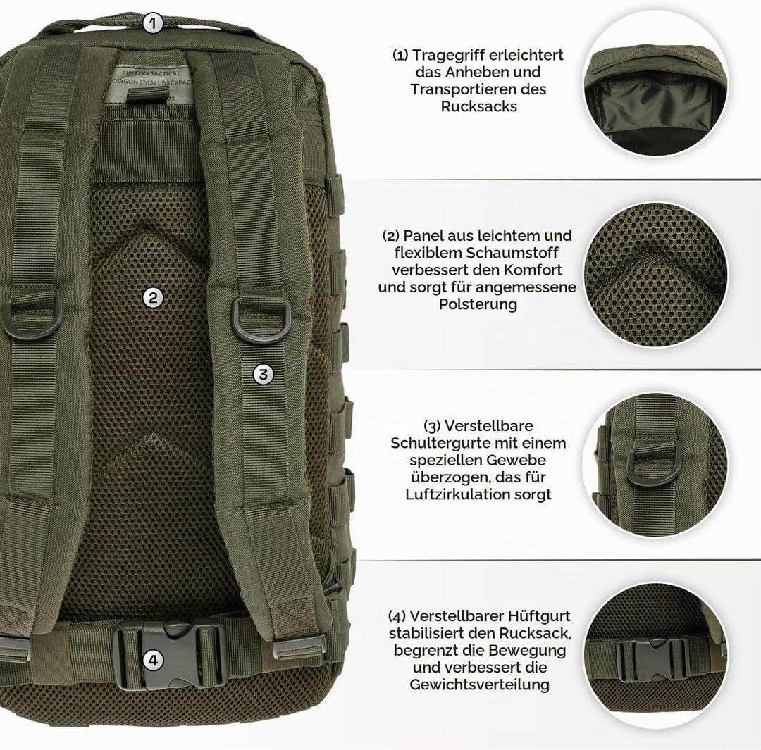 Tactical Polygon Small 20L Taktischer Rucksack – Oliv | Militär &amp; Outdoor Rucksack Herren | Mit MOLL