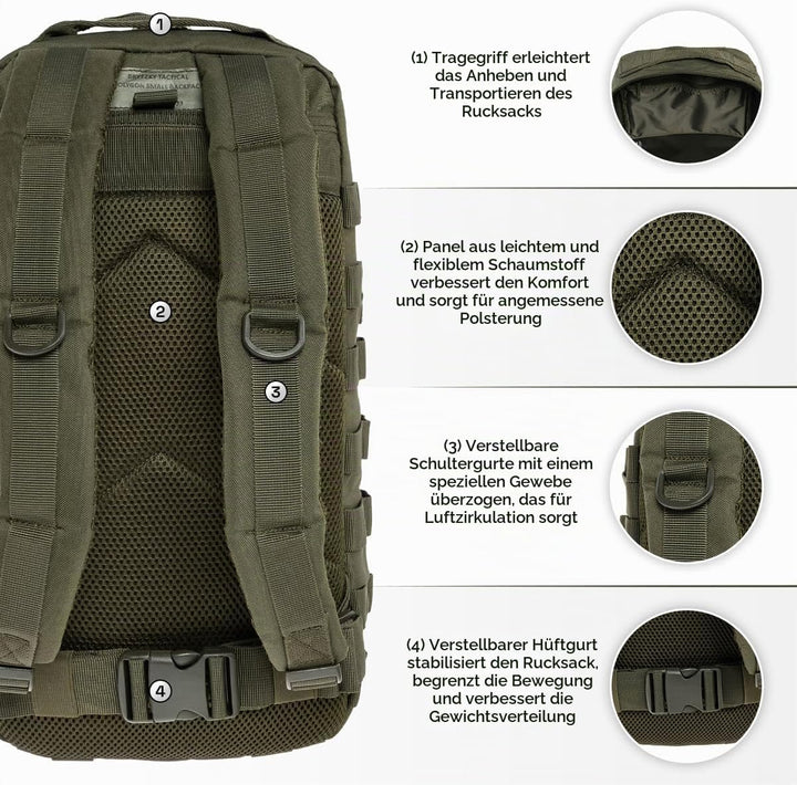 Tactical Polygon Small 20L Taktischer Rucksack – Oliv | Militär &amp; Outdoor Rucksack Herren | Mit MOLL