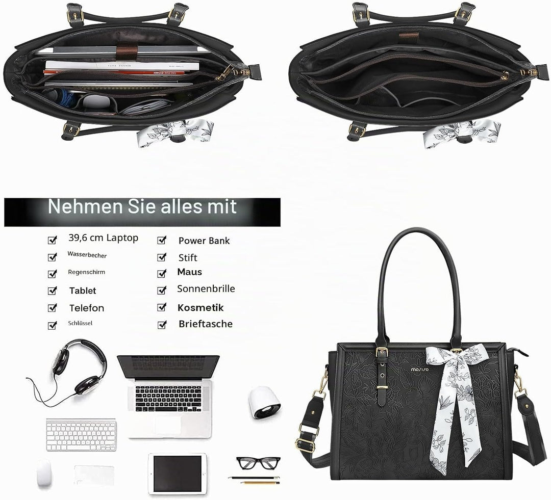 MOSISO Laptop Tasche für Frauen,17,3 Zoll PU Leder Tote Bag Kompatibel mit MacBook,HP,Dell,Asus Note