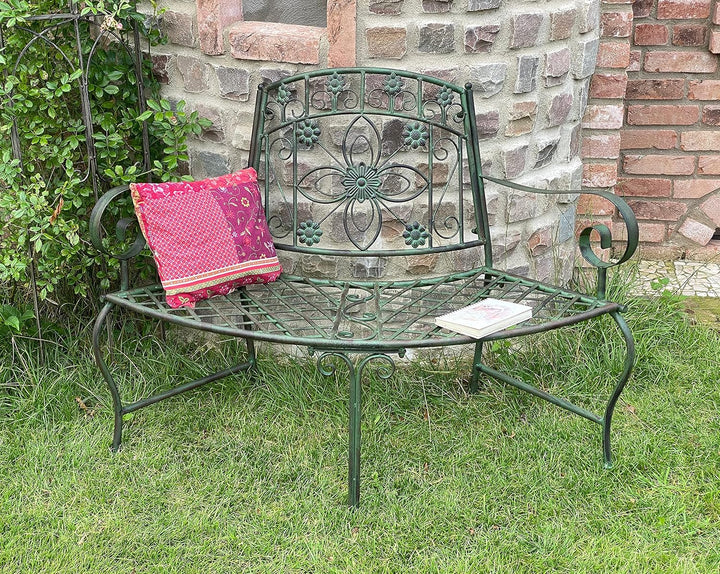 DanDiBo Sitzbank Halbrund Metall Wetterfest Grün 130 cm Baumbank 96009 Gartenbank Parkbank Eisenbank