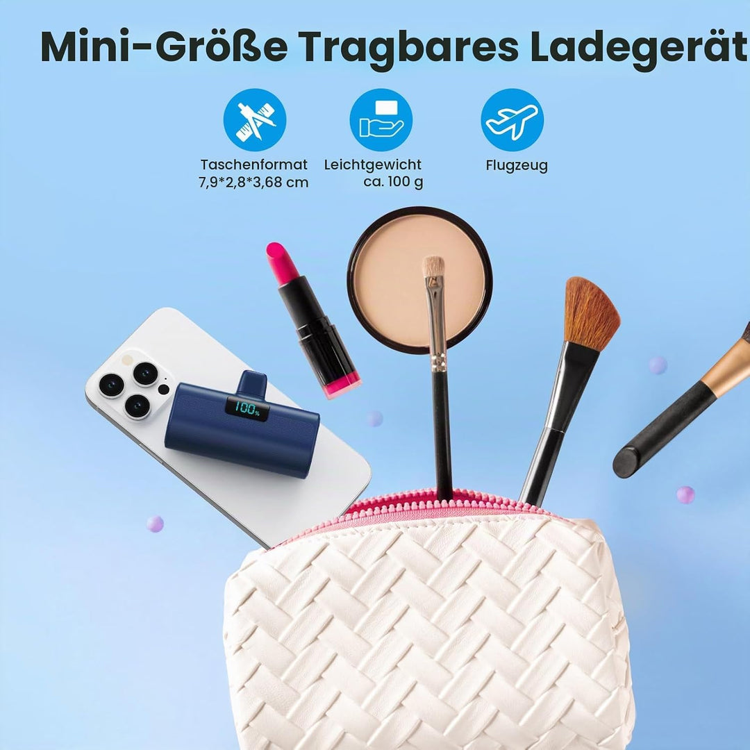 Mini Powerbank 5200mAh, Klein Power Bank USB C PD Externer Akku, Compact LCD Digitalanzeige Akkupack