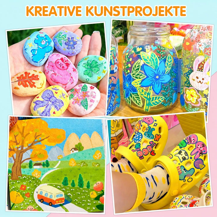 Efimeso 72 Farben Acrylstifte für Steine Wasserfest,Pinselmalstifte auf Wasserbasis Acrylic Paint Ma
