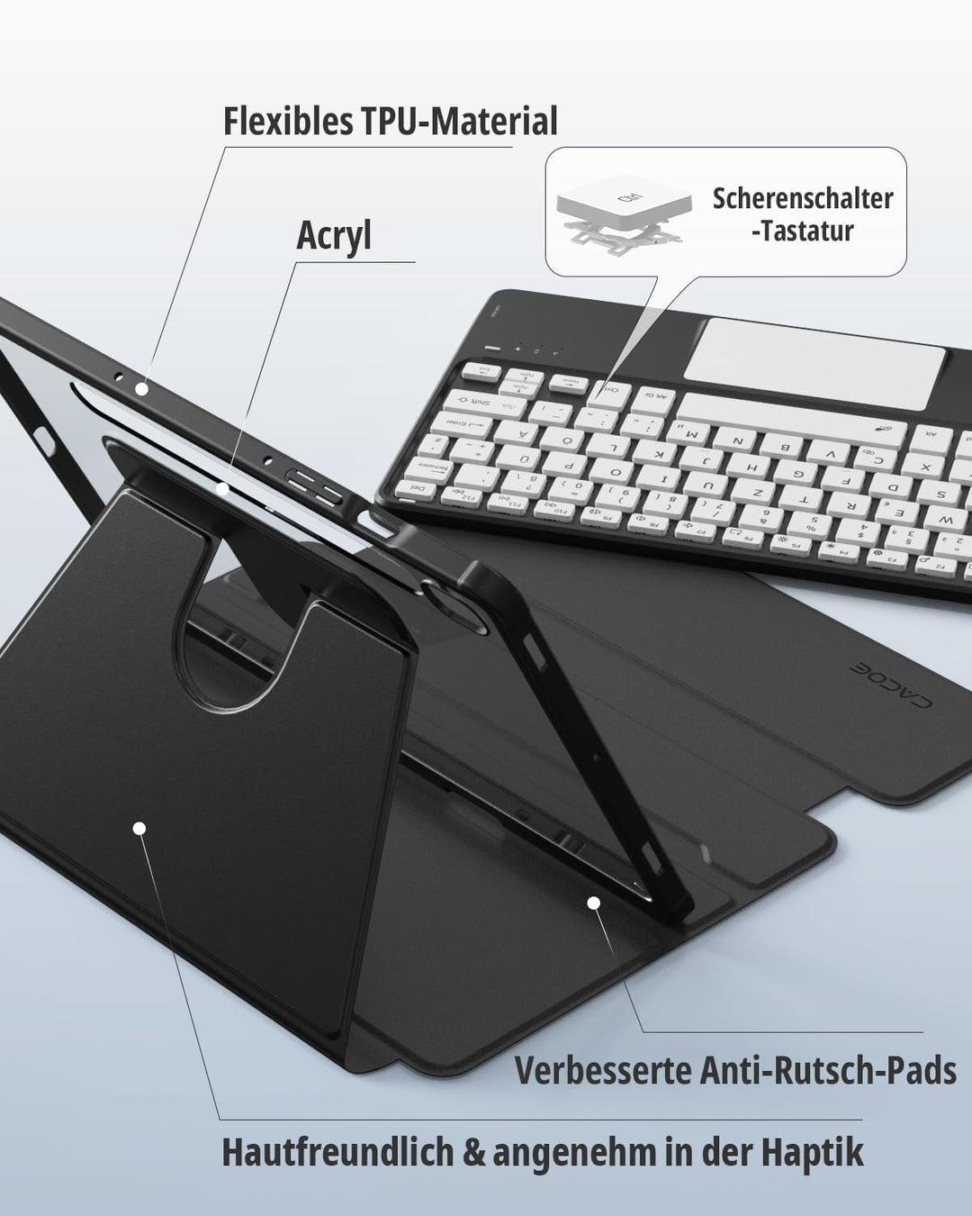 CACOE 360° Drehbare Hülle mit Tastatur für Samsung Galaxy Tab S10 Lite / S10 FE / S9 FE / S9 10.9/11