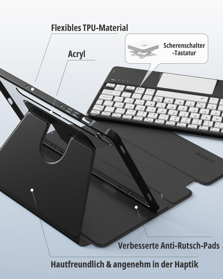 CACOE 360° Drehbare Hülle mit Tastatur für Samsung Galaxy Tab S10 Lite / S10 FE / S9 FE / S9 10.9/11