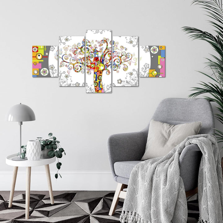 Runa Art Wandbilder Gustav Klimt Baum des Lebens 5 Teilig Bild auf Vlies Leinwand Deko Wohnzimmer Sc
