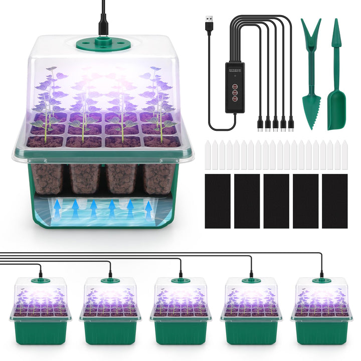 BlumWay Selbst-Bewässerung Seed Starter Tray Kit, Zimmergewächshaus Anzuchtkasten mit Pflanzenlampe,