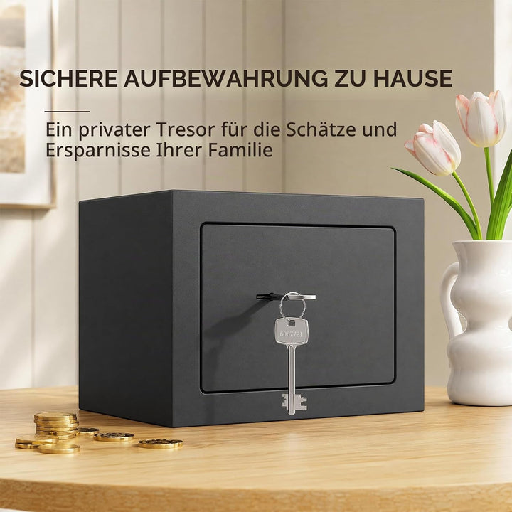 Safe Tresor, 23 x 17 x 17 cm, Mini Tresor mit Triple-Bit Schlüssel - Hohe Sicherheit Stahlkonstrukti