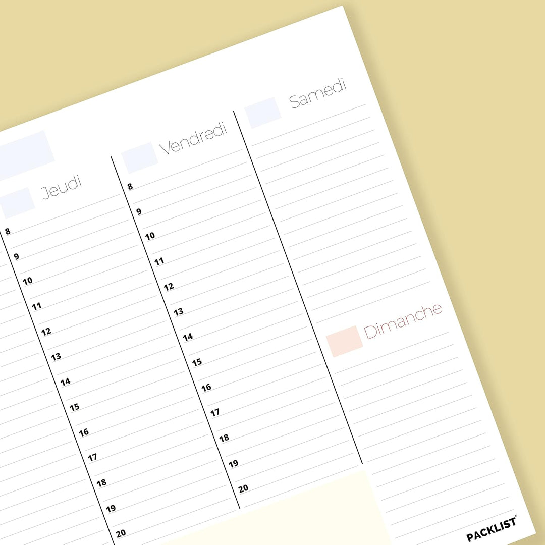 PACKLIST Planning Semaine + Mensuel - Planificateur Hebdomadaire A4, Agenda Planner - Agenda To Do L