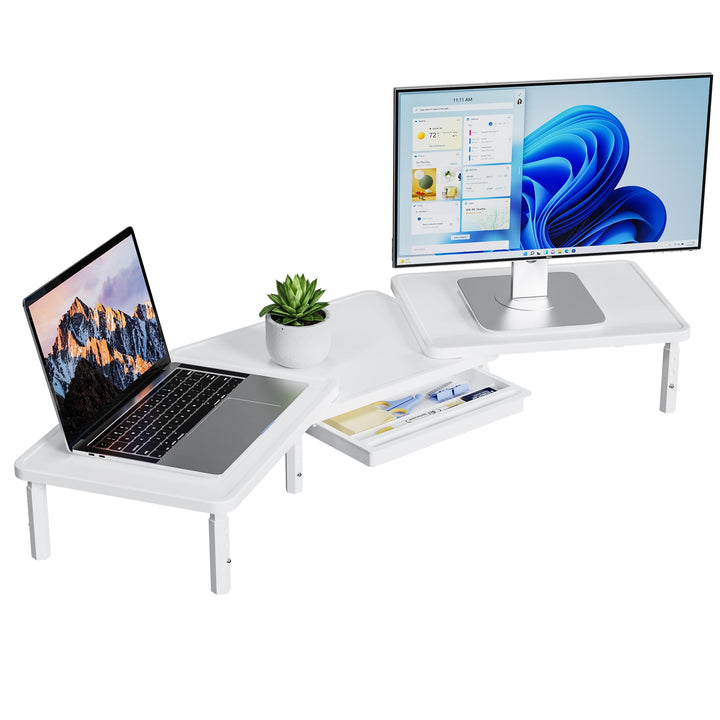 ETHU Doppel-Monitorständer mit Schublade, Höhenverstellbare Monitorerhöhung Weiss, Weiss