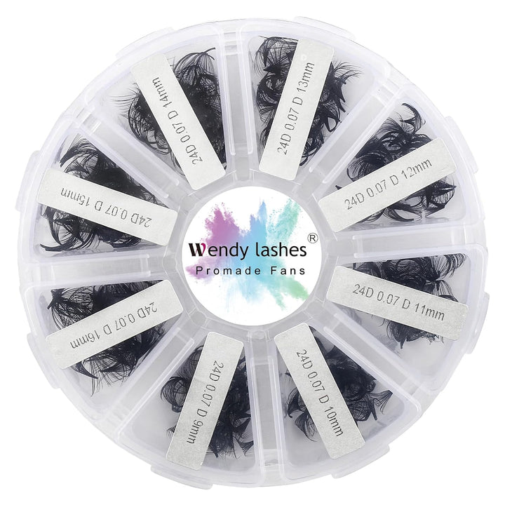 Fertige Fächer Wimpern Extension 24D 500 Stück 9-16mm 0,07mm D Curl Fertig Volumen Wimpern Fächer Pr