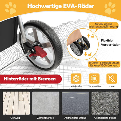 COSTWAY Hundewagen Haustiere Buggy bis 15kg, Hundebuggy mit Netzfenstern & Getränkehalter & Anhänger