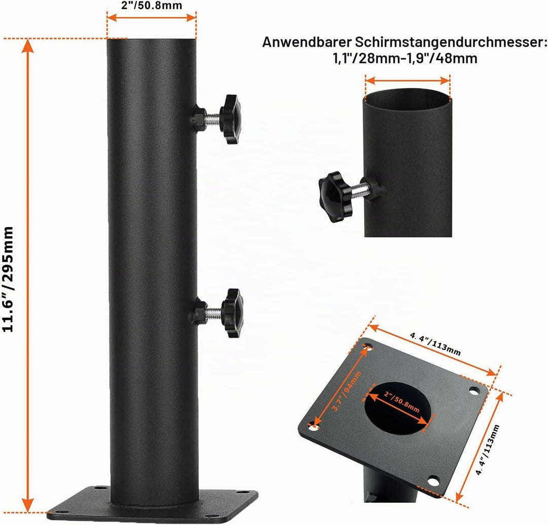 VANROUG Robuster quadratischer Sonnenschirmständer Sonnenschirmfuss aus Stahl mit verstellbarem Knau