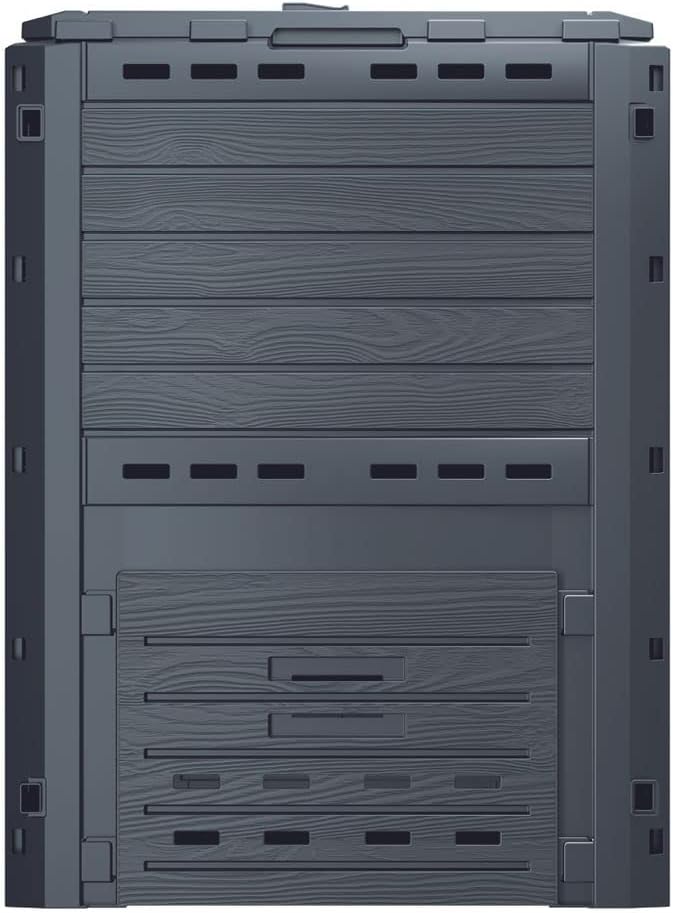 Kreher XL Komposter 280 Liter mit Deckel und Zwei Klappen in Anthrazit. In Einer schönen Holz Optik.