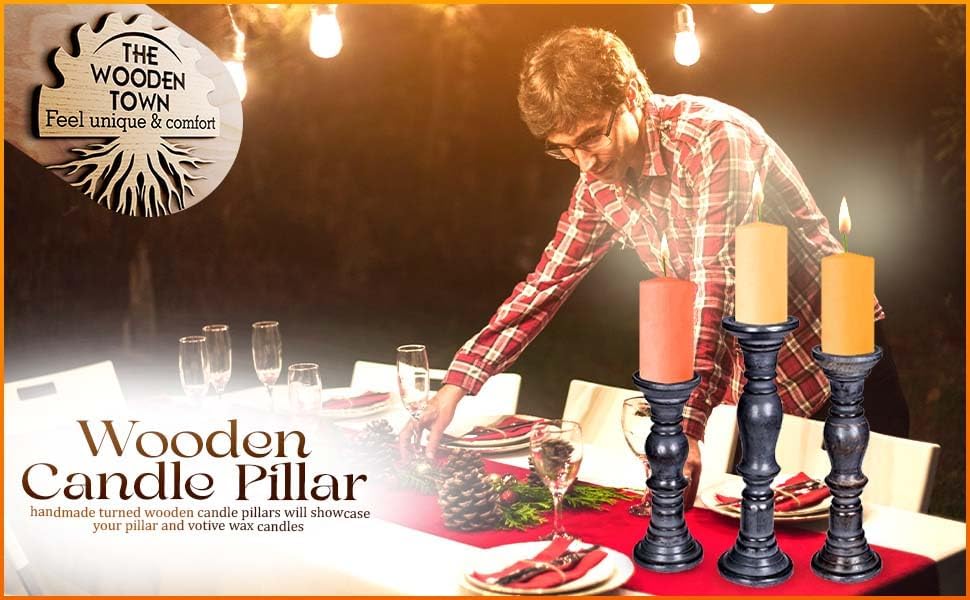 Set mit 3 hölzernen Stumpenkerzenhaltern, ideal für LED- und Stumpenkerzen, Geschenke für Hochzeit,