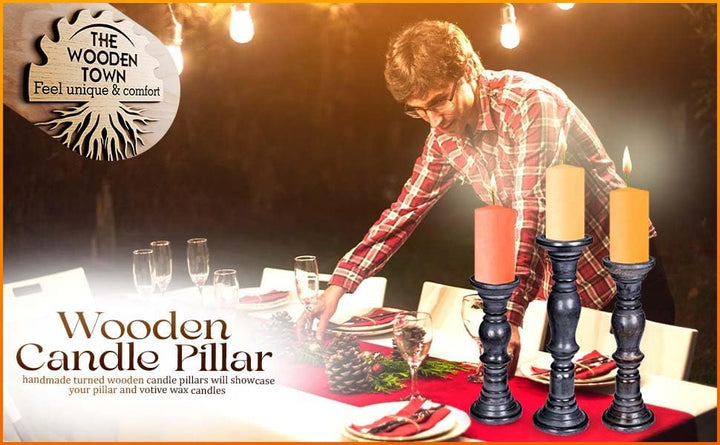 Set mit 3 hölzernen Stumpenkerzenhaltern, ideal für LED- und Stumpenkerzen, Geschenke für Hochzeit,
