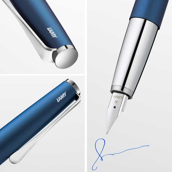 LAMY studio Füllhalter 067 - Füller aus rostfreiem Edelstahl in dunkelblauem Soft-Lack-Finish mit ho