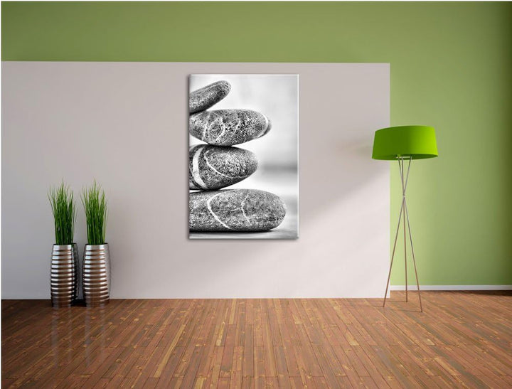 Monocrome, Zen Steinturm , Format: 100x70 auf Leinwand, XXL riesige Bilder fertig gerahmt mit Keilra