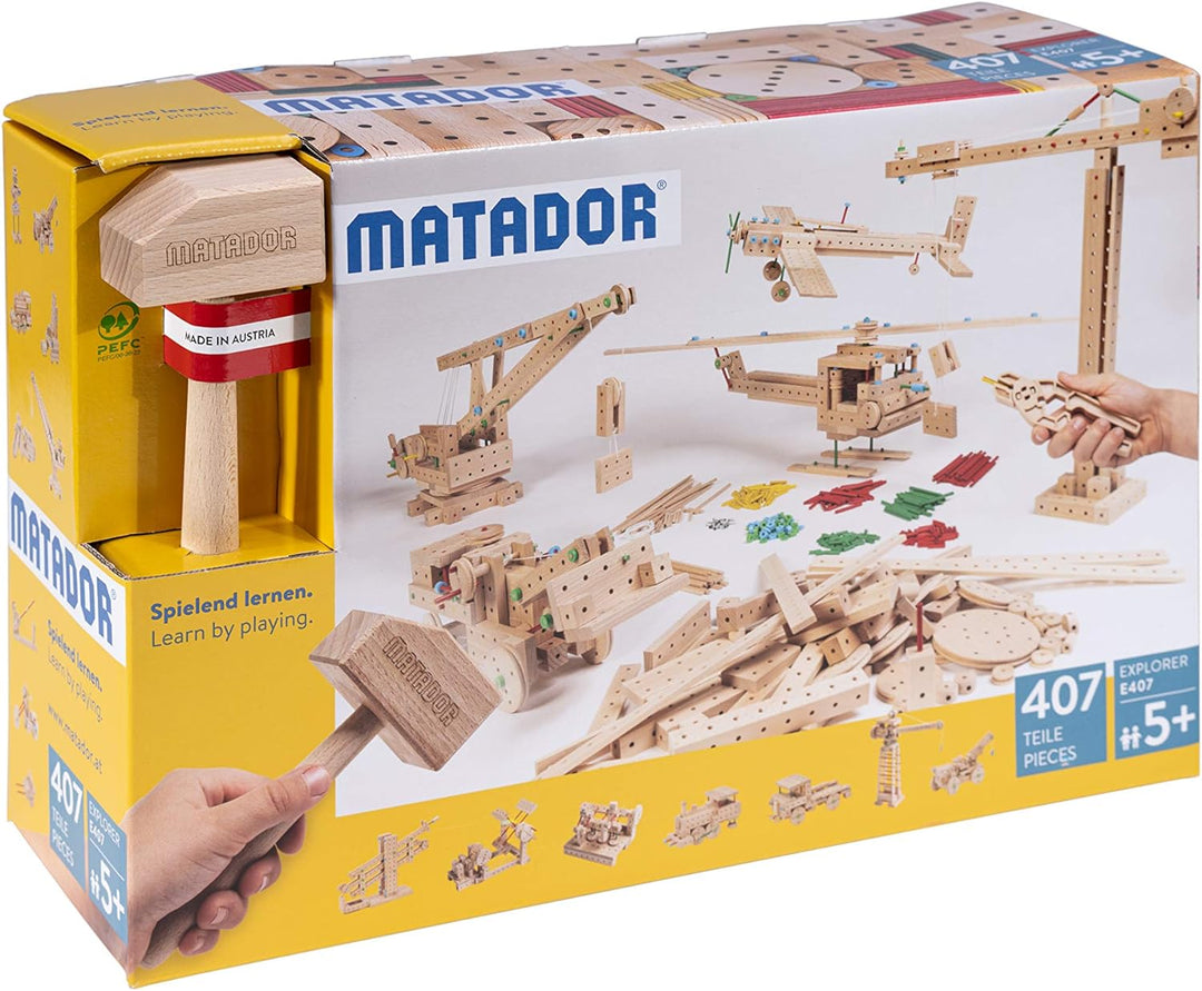Matador 11407 E407 Baukasten, holzfarben,ab 5 Jahren, bunt