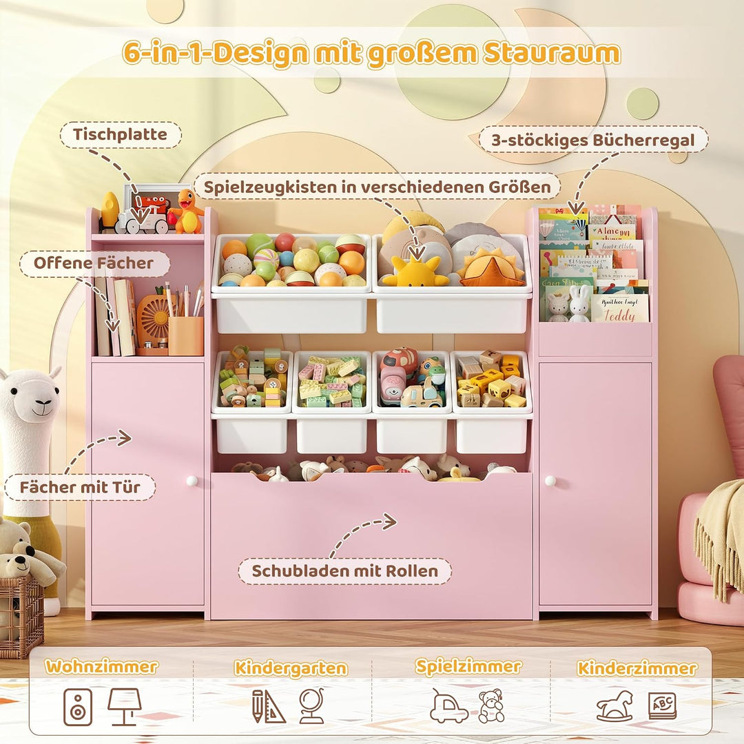 FOREHILL Kinderregal mit 7 Boxen, Kinderzimmer Möbel, Bücherregal Kinder | Kinderregal, Spielzeug Au