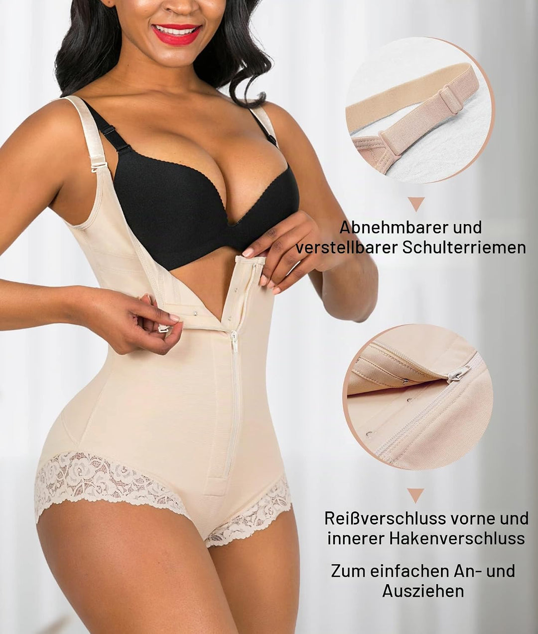 YIANNA Shapewear Damen Bauchweg Stark Formend Body Shaper Bodysuit Miederbody Figurformender Fajas C