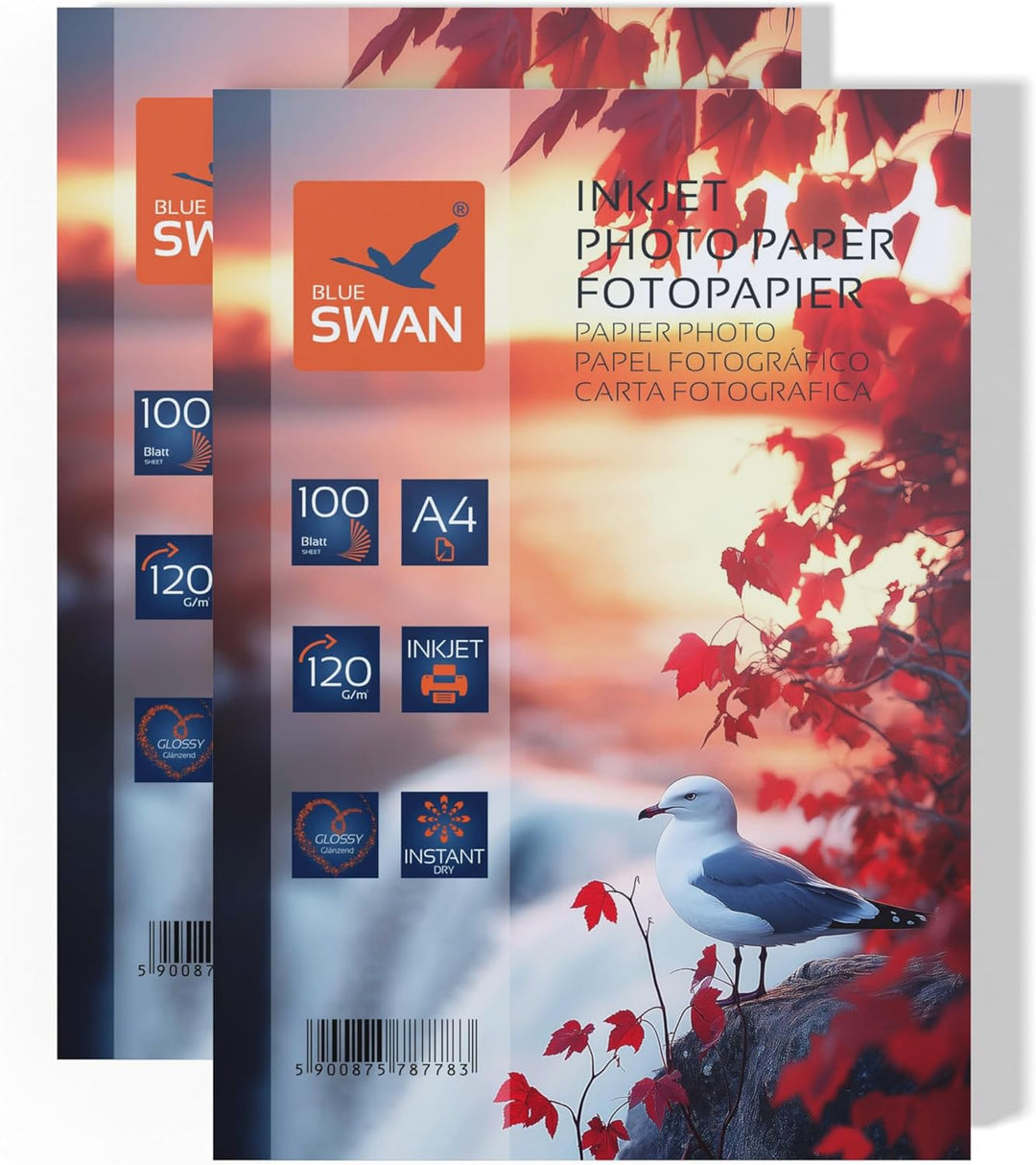 BLUE SWAN Fotopapier A4, 120 g/m², 200 Blatt, Hochglanz, Einseitig Beschichtet, Für Fotos, Poster, P