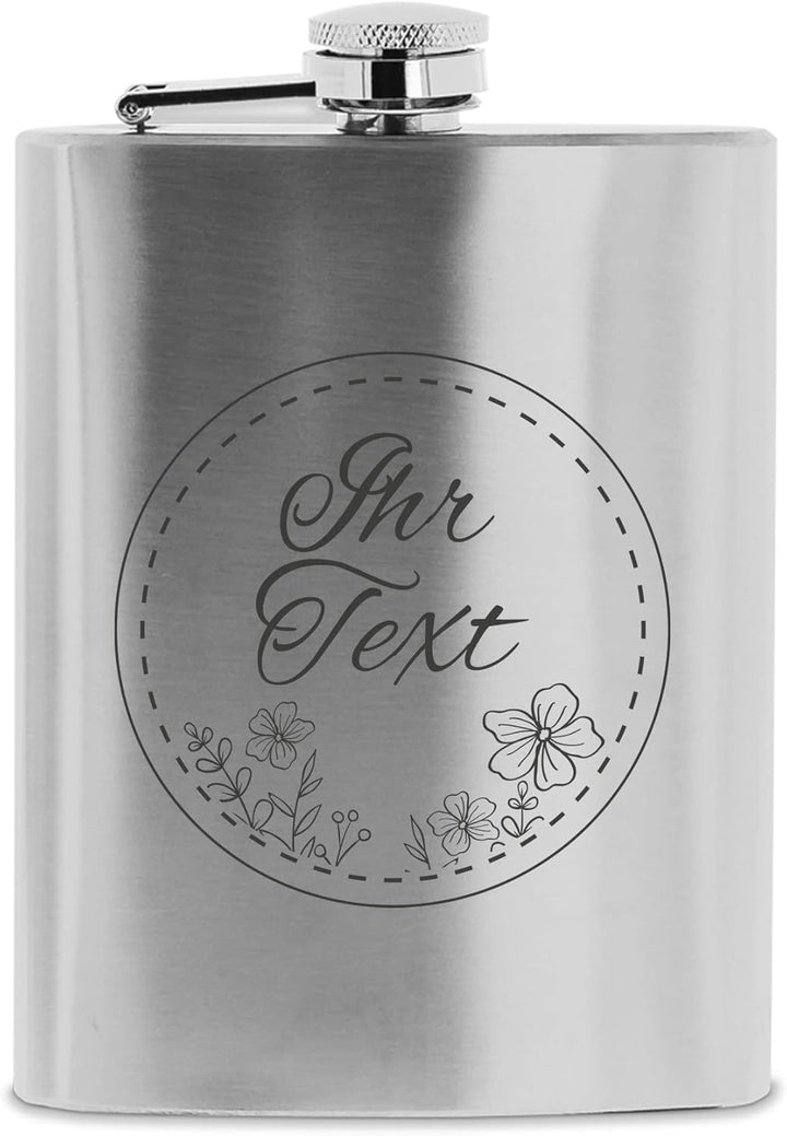 stempel-fabrik – personalisierbarer Flachmann aus Edelstahl mit Name – Motiv Papierdekor – Taschenfl