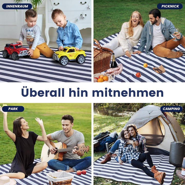 sapsisel 203,2 x 203,2 cm Picknickdecke, extra gross, wasserdicht und faltbar, Stranddecke, 3-lagige