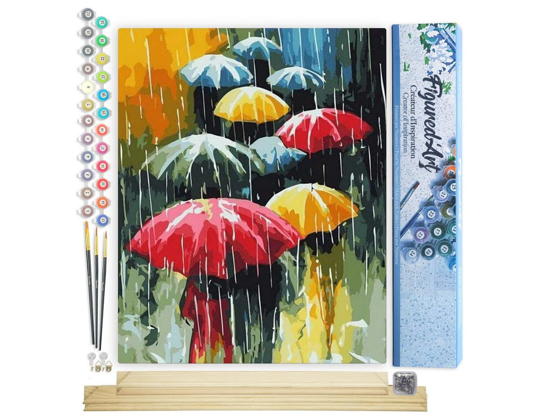 Figured'Art Malen Nach Zahlen Erwachsene Mit Rahmen Menschen mit Regenschirme - Paint by Numbers Bas