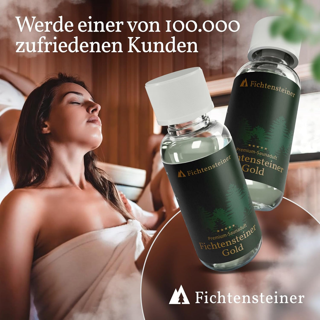 Saunaaufguss Gold, edle Nadelholzdüfte, wohltuende Kräuter und ein Hauch Zitrusduft, 100ml, Luxus Sa