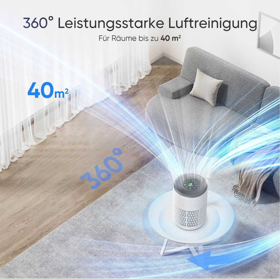 DAYETTE Portable Luftreiniger Allergiker mit Aroma, Nachtlicht, Timer, Ruhemodus (20 dB), HEPA Luftf