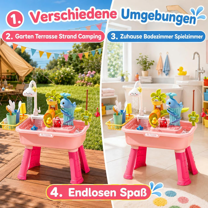 4-in-1 Spielspüle - Wassertisch Mit Pumpe Und Fliessendem Wasser | Sand Und Wasser Spielzeug | Angel