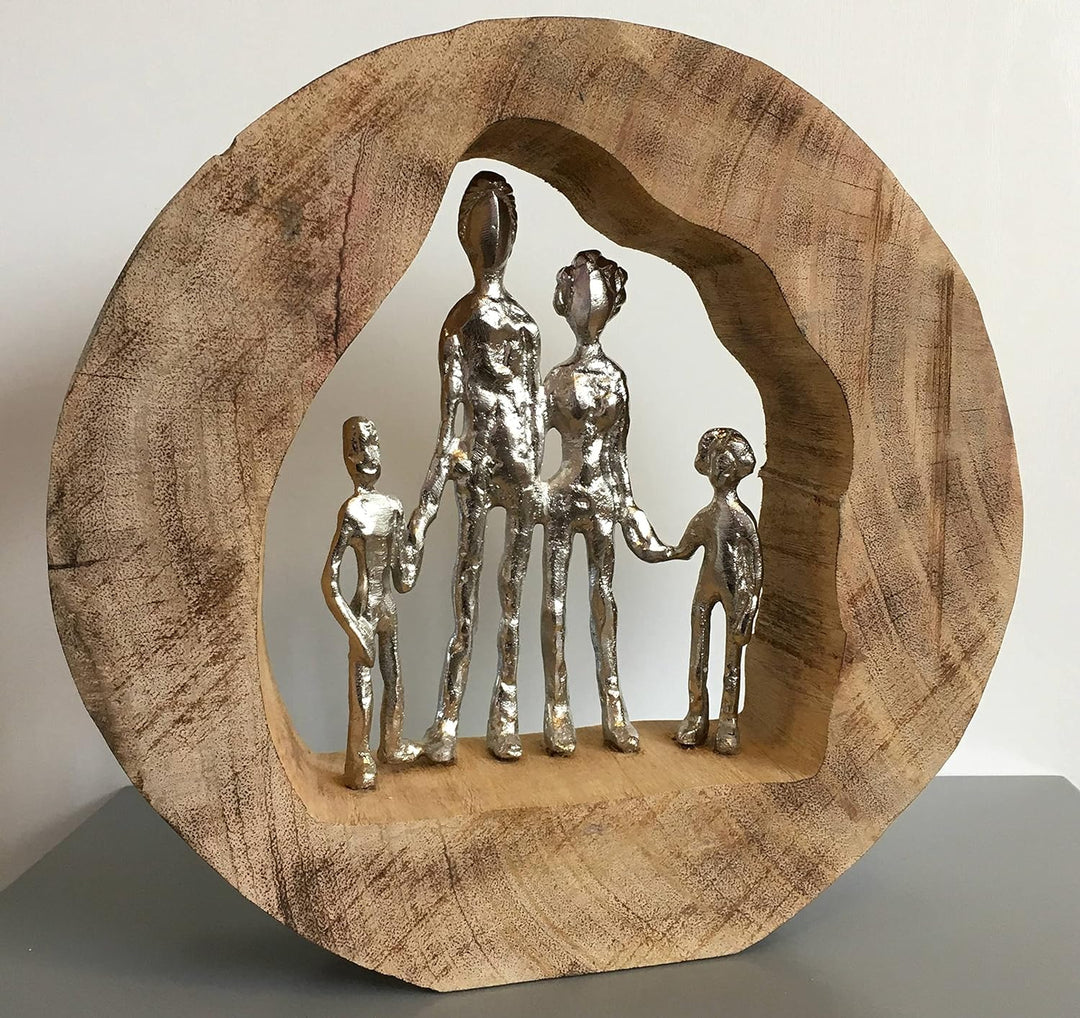 Moritz Skulptur Familie I Family I 29 x 7 x 28 cm schöne Dekofigur I Harmonie I Mango Holz Aluminium