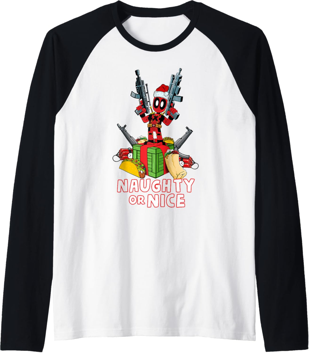 Marvel Deadpool Weihnachten Naughty Or Nice Portrait Raglan