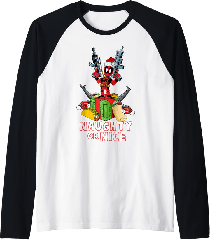 Marvel Deadpool Weihnachten Naughty Or Nice Portrait Raglan